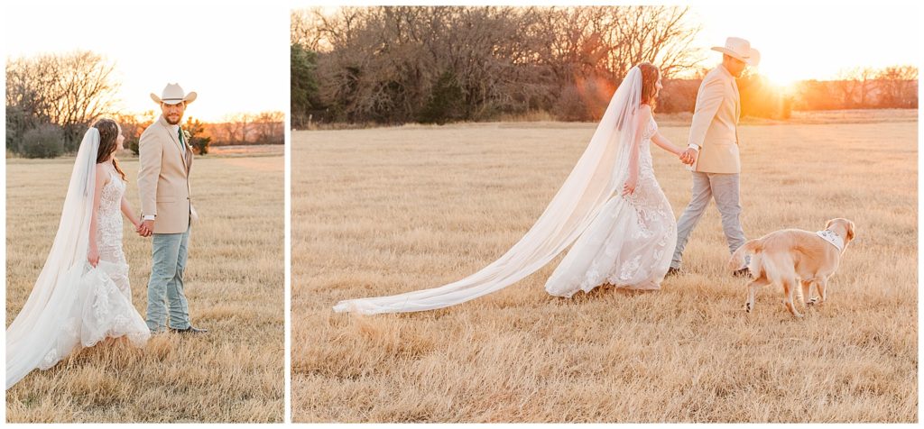 wedding portraits of bride and groom during golden hour