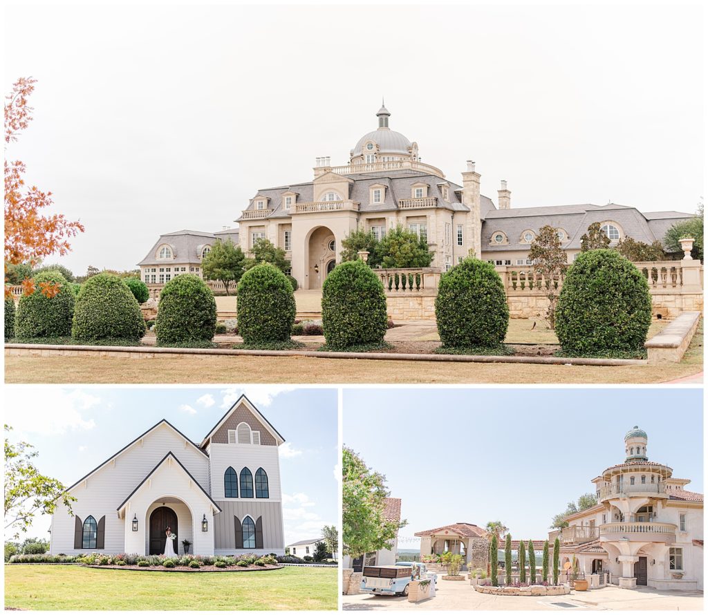 Wedding Venues in Texas, Top- The Olana, Bottom left- Deep in the Heart Farms, Bottom right- Villa Antonia