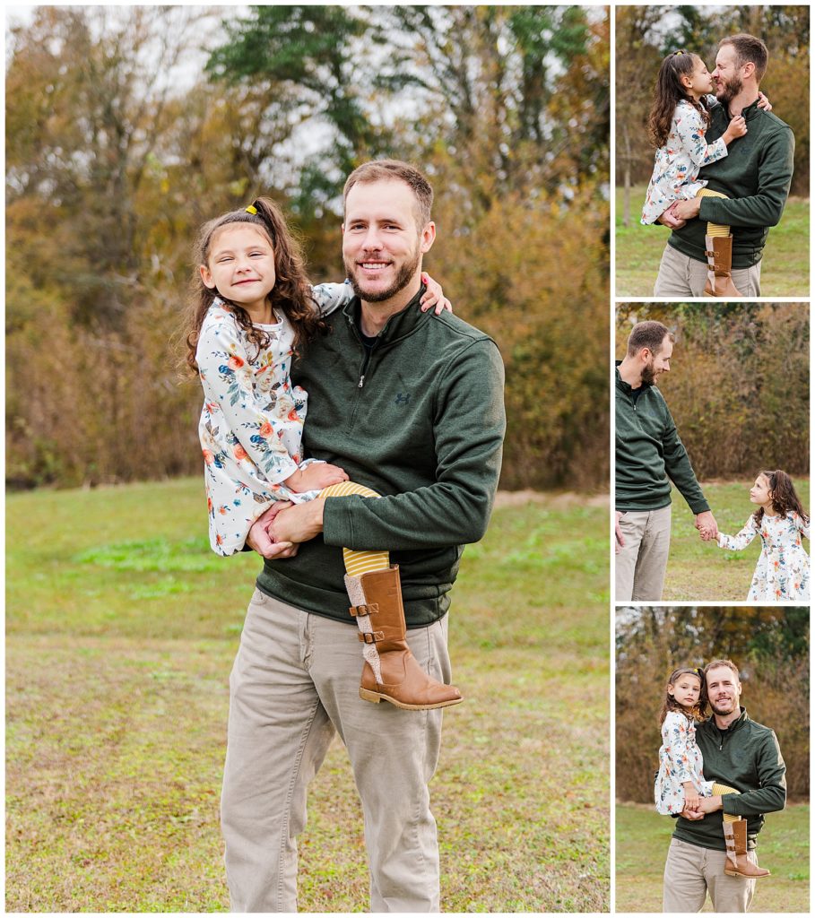 Father and daughter taking photos together during a family session in Georgetown Texas